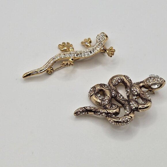 Reptile Lizzard 2PC Brooch Set Gold Silver Tone Amphibian Reptile Figural Pins - Picture 8 of 14